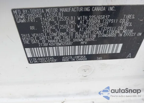 2011 Toyota Rav4 from USA, damaged, VIN 2T3BF4DV1BW125687